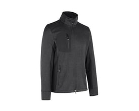 ID Identity strikfleece cardigan i grafit melange med sort kontrast, lynlås og brystlomme.