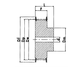 Måltegning af HTD-tandremskive med flange og taperbøsning, model 8M med 24 tænder og 30 mm rembredde.