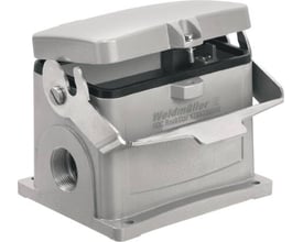 Weidmüller HDC industristik sokkelhus i størrelse 12, grå, med en bøjle og plads til 2xPG29 kabelforskruninger.