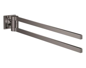 Grohe Allure New dobbelt håndklædestang i poleret Hard Graphite med to stænger og vægbeslag, set skråt fra siden.