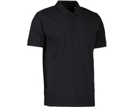 ID Identity økologisk sort poloshirt i størrelse L, fremstillet i blød piqué med 3-knaps stolpelukning.
