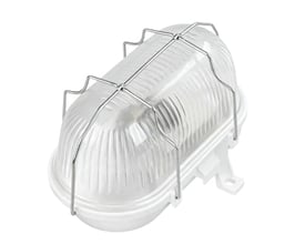 Lumenlight TOBI klassisk oval skotlampe i hvid med rillet glasskærm og beskyttende metalgitter, E27.