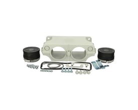 Fibox MB2260 kabelboks i hvid polycarbonat med to åbninger til kabler og monteringsdele som pakning og trækaflastning.