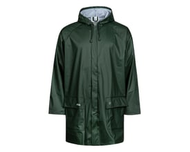 Lyngsøe Rainwear grøn regnjakke LR48 PU i størrelse 2XL, med fast hætte og to frontlommer.