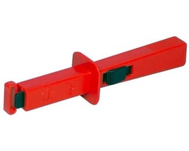 Triarca FH1 patronhåndtag til 1-polet sikring, 2x63A i klar rød plast med grønne detaljer.