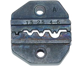 Nelco HD-RAM pressebakke til uisolerede kabelsko og presmuffer på 1,5–6 mm², set forfra med størrelsesmarkeringer.