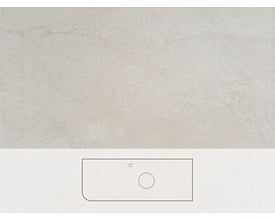 Svedbergs Poem Soft Jura bordplade med lys beige, marmoreret overflade og tegning af pladens form med udskæringer.