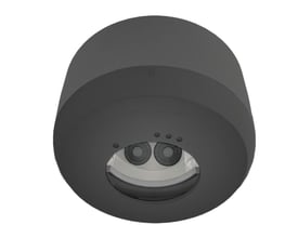 B.E.G. P-sokkel/underlag PD2N H i antracit, set skråt nedefra med rund form og åbning med to synlige cirkulære dele.