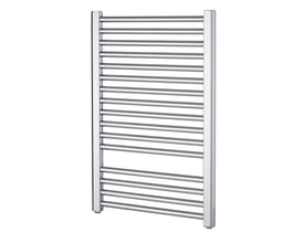 Stelrad Helena håndklæderadiator i krom, planmodel med 500 x 1172 mm dimensioner og mange vandrette rør.
