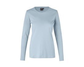 ID Identity langærmet dame T-shirt i lys blå, størrelse L, fremstillet i blød antipilling interlock-kvalitet.
