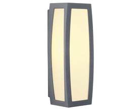 SLV Meridian udendørs væglampe med opal PC-lysoverflade og mørkegrå aluminiumsramme, isoleret på hvid baggrund.