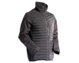 Mascot Customized sort jakke i str. L, vist på en hvid baggrund med fokus på den quiltede front og stretch-materiale på ærmer og sider.