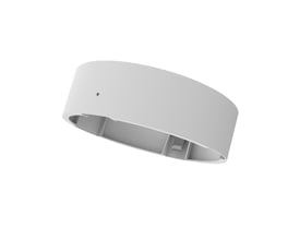 LEDVANCE Slim Alu downlightramme i hvid, 150 mm, set skråt fra undersiden med åbning og monteringsdetaljer.