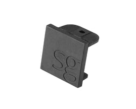 SG Armaturen ZIP 230V sort endestykke til 1-faset påbyggingsskinne, lavet af plast, med indgraveret logo.