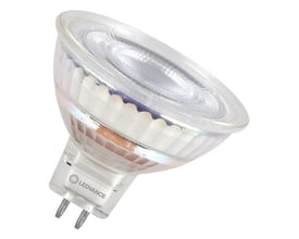 Ledvance LED MR16 pære med GU5,3 sokkel, 6,6W, 500lm, 3000K varmhvid og 36° spredningsvinkel på hvid baggrund.