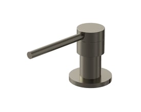 Lavabo Kubus sæbedispenser i mørk bronze med PVD-overflade, cylindrisk beholder og lang pumpearm.