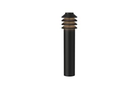 Louis Poulsen Bysted Garden lang pullert i Black Texture, 24 V, med fire brede ringe, der lyser nedad.