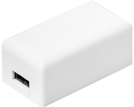 Hvid CTSmall relæboks med en USB-port, lille kompakt design til fjernstyring af elektrisk udstyr.