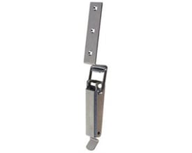 IPA Beslag spændebeslag 24671, 115 mm, med lang arm, låsestift og monteringsplade set forfra.
