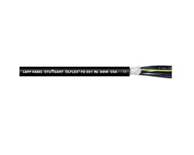 Lapp Kabel Olflex FD 891 4G2,5 kabel med mærket tekst og afskærmede ledere i enden.