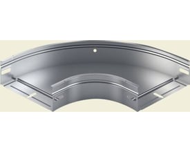 Legrand Hjørnestykke P31, varmgalvaniseret, 60x75X mm, til gitterbakker. Ses på neutral baggrund, viser buet form og monteringsdetaljer.