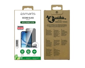 Emballagen til 4smarts Second Glass Privacy viser skærmbeskyttelse til Apple iPhone 18 Pro samt produktets bagside.