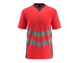 Mascot Sandwell hi-vis T-shirt i rød og antracit med skrå reflekser og rund hals.