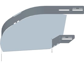Detaljebillede af Lauritz Knudsen justerbar hjørne til 500x60 mm kabelbakker, fremhæver Zinc+ finish og samlingsmekanisme.