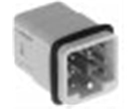 Nærbillede af Harting HAN D stikindsats, viser de indvendige 7 poler med crimptilslutning.