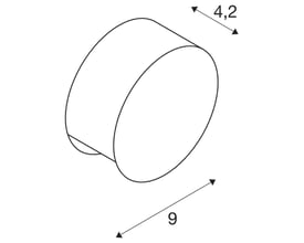 SLV Pema væglampe teknisk tegning med dimensioner for dybde (4,2 cm) og diameter (9 cm).