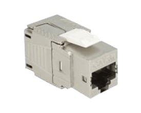DeLock Keystone modul RJ45 jack Cat.6A toolfree i grå med LSA-tilslutning, perfekt til netværksinstallation.
