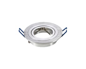 V-TAC indbygnings-downlight-kit i børstet aluminium med rund kant og GU10-fatning, vist forfra uden lyskilde.
