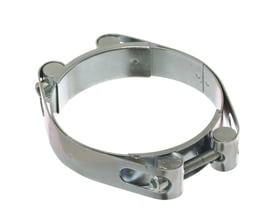 MichLar Galv Power Clamp til 75-85mm rør med dobbel bolt M6x45mm og 20mm båndbredde i galvaniseret stål.