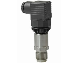 Siemens QBE2003-P60 trykføler i rustfrit stål og sort plast med 0-60 bar måleområde og G1/2" gevind.