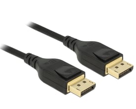Delock DisplayPort kabel 8K, 3 meter langt, sort med guldbelagte stik og DP 8K logo på stikket.