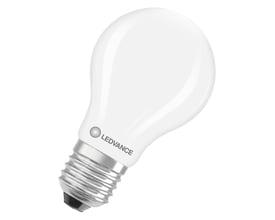Ledvance LED-standardlyskilde med mat hvid overflade og metalskruefatning, 1521 lm, 7,2 W og dæmpbar.