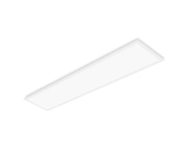 Hvidt LEDVANCE LED-panel Comfort Zigbee Direct Easy, 300 x 1200 mm og 33 W, set skråt oppefra.