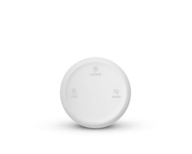 Housegard Luma trådløs fjernbetjening i hvid set forfra med runde knapper mærket Locate, Test og Hush.