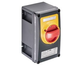 Kraus & Naimer ATEX sikkerhedsafbryder KG64 T204/NL med 55A, 4 poler og rød/gul greb i robust grå kapsling IP66.