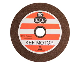 Scantool slibeskive på 125x16xØ20 mm med NK60 korn og KEF-MOTOR mærkning. Bruger normal korund til slibning.