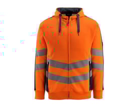 Mascot Corby sweatshirt i str. S i orange med mørkeblå detaljer, synlige reflekser og lynlås.
