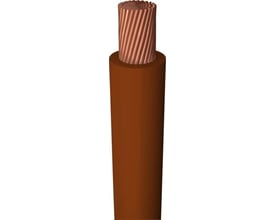 Nærbillede af brun H05Z-K monteringsledning med 0,5 mm² tværsnit, der viser det fintrådede kobberleder.