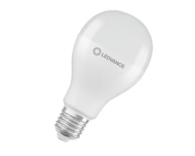 Osram Ledvance LED standard pære set fra siden, med mat hvid overflade og E27 skruesokkel, angiver 19W.