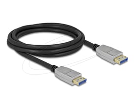 DeLock DisplayPort-kabel på 2 meter med sort kabel og to stik i metalhus, vist sammenrullet.