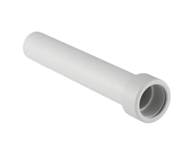 Geberit forlængerstykke i hvid plast, 50 x 500 mm, vist med muffeenderne tydeligt fremhævet.