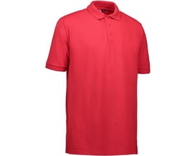 ID Identity klassisk rød poloshirt i str. S uden brystlomme, vist forfra med tre knapper ved kraven.