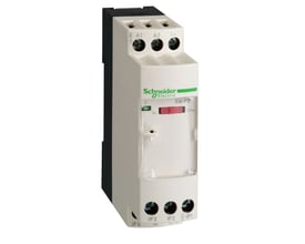 Nærbillede af Schneider Electric Zelio temperaturtransmitter RM PT, med synlig indstilling for 0-10V og 4-20mA udgang.