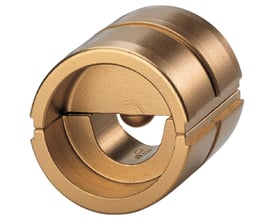 Klauke presseindsats HF 13 i messingfarvet metal, designet til 50 mm² kabler, viser indre dele til presning.
