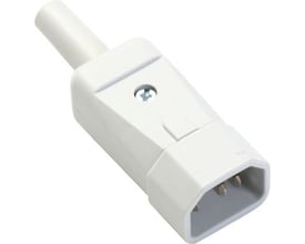 Martin Kaiser apparatstik 3P, lige, han, type 749 C14 med jordforbindelse i hvid plast på hvid baggrund.