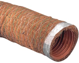 Wavin drænrør i PVC med kokosfilter, 80 mm i diameter, viser det korrugerede ydre og indre rørstruktur.